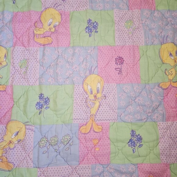 90s Tweety Bird Girls Patchwork Toddler Comforter Coverlet Blanket 37 X 58" USA - Picture 2 of 11